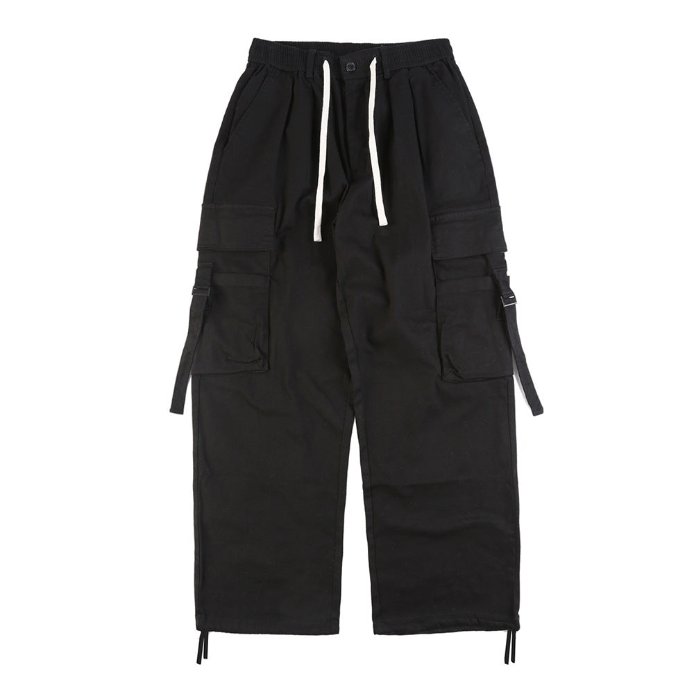 American High Street Personalized Pocket Ribbon Loose Wide-leg Overalls