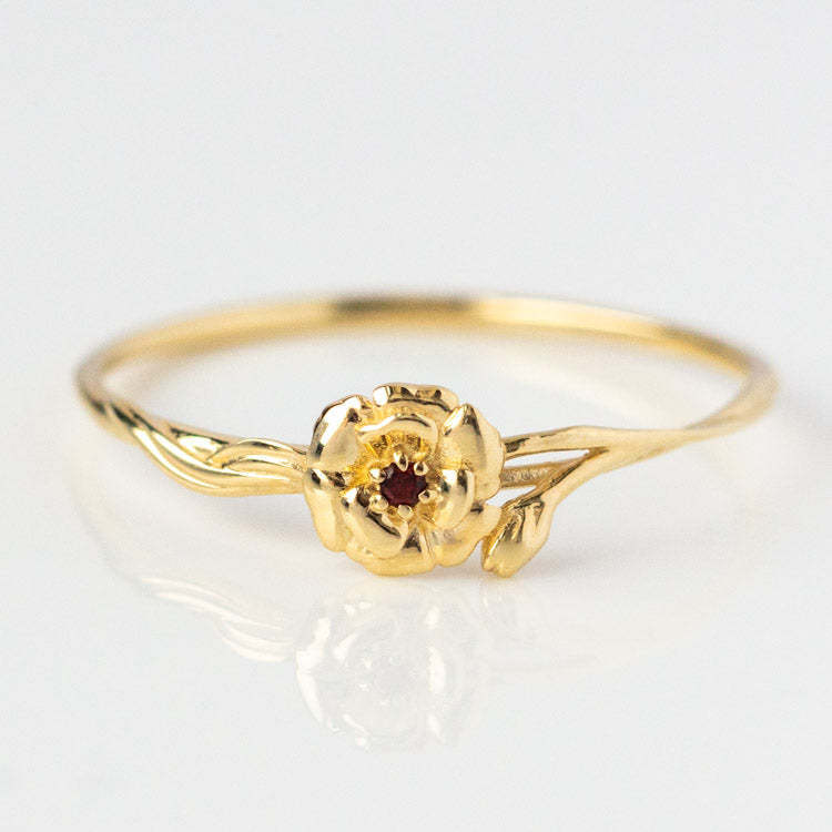 12yue Flower Birthstone Ring Copper Inlaid Zircon
