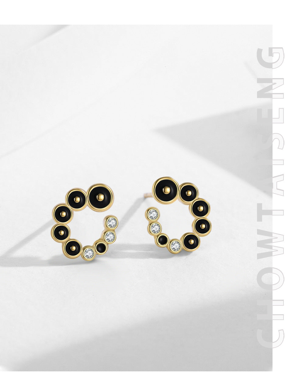 S925 Silver Black Round Micro Zircon-encrusted Stud Earrings