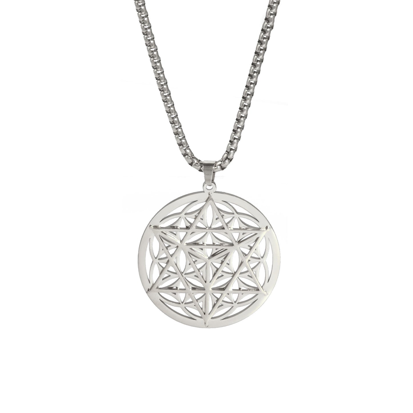 Bague creuse coupée en plaqué or véritable, pendentif Merkaba, matériau 304, collier en acier inoxydable