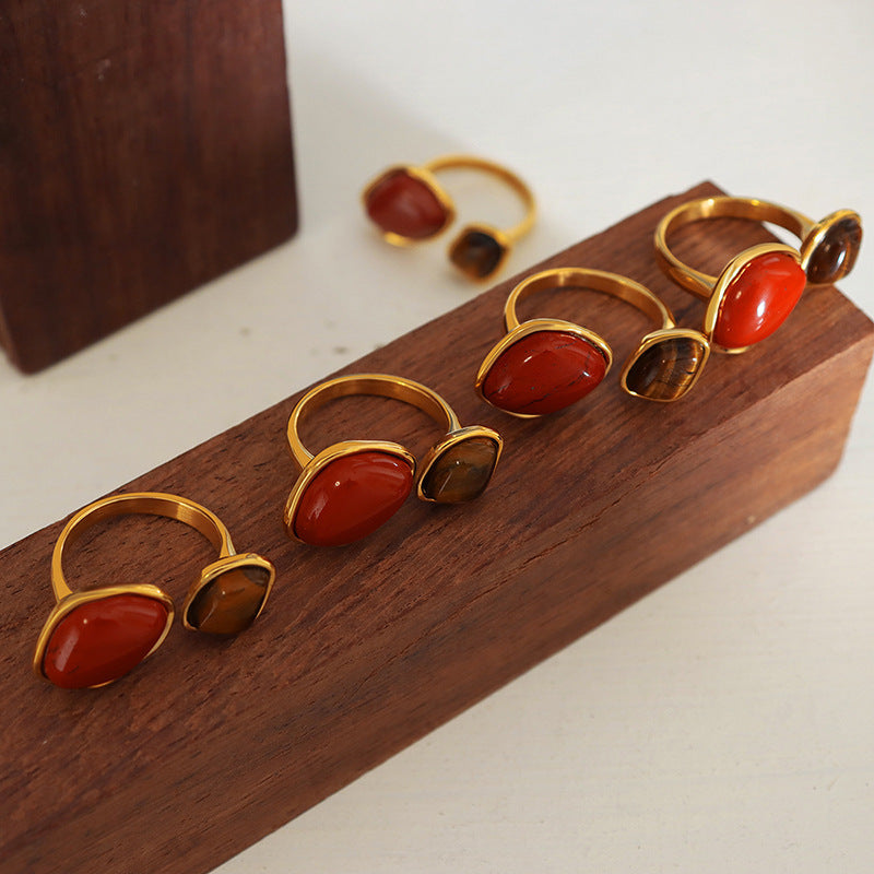 Anillo de nicho de ojo de tigre natural de estilo chino Ins