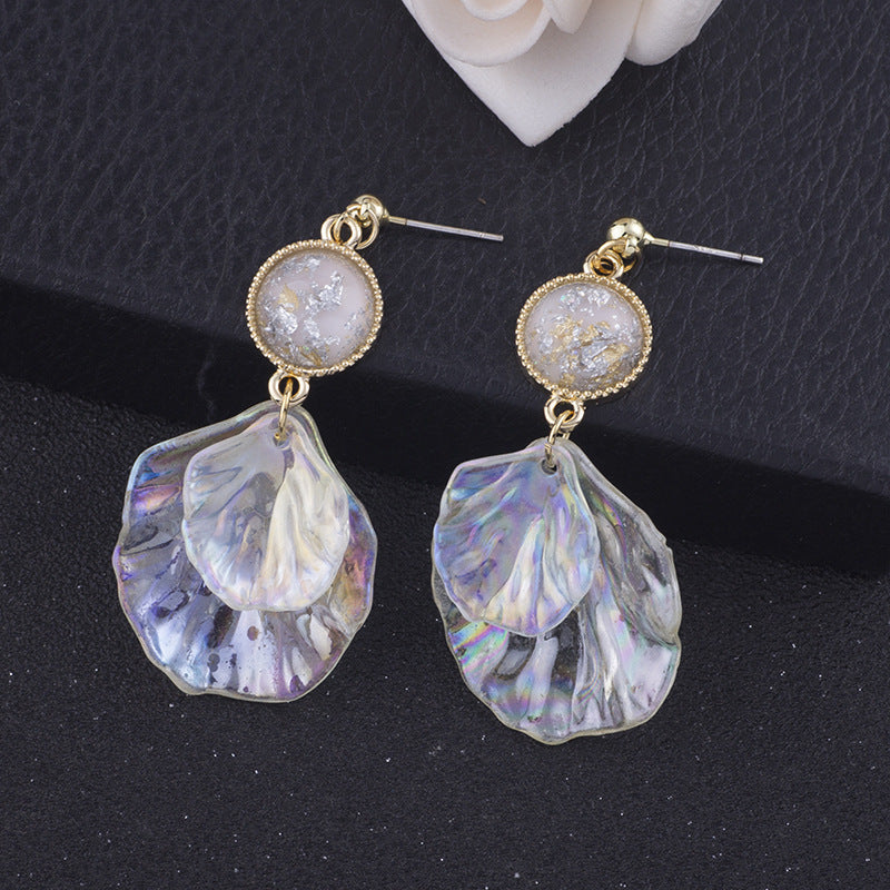 Boucles d'oreilles pétales de coquille acrylique colorées, bobine de moustique