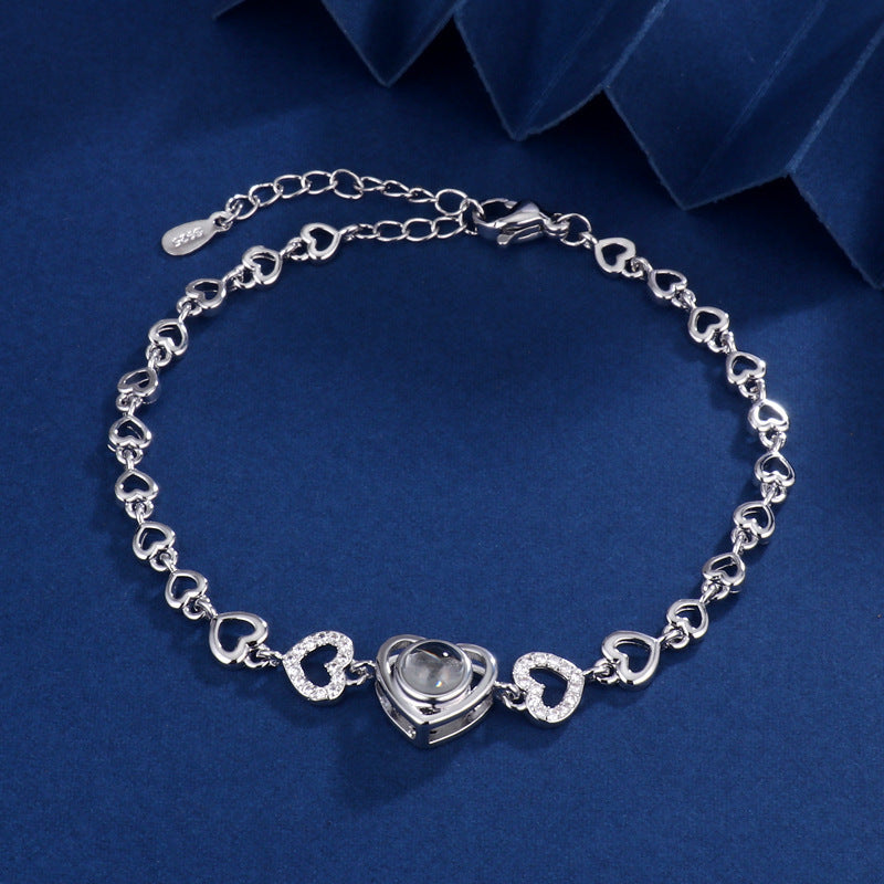 Bracelet Photo couleur HD en forme de cœur en Zircon, Projection d'amour, assorti à tout, à la mode