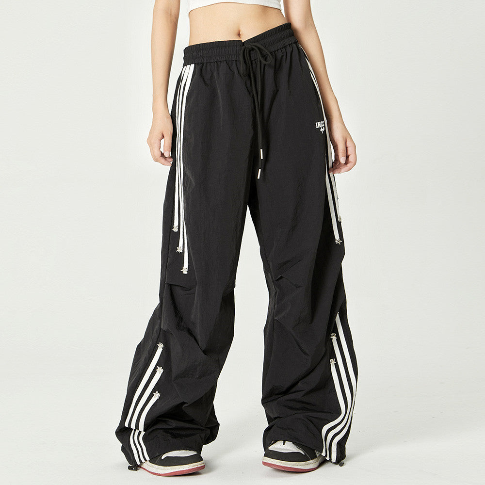 Side Stripe Stitching Wide Leg Casual Trousers