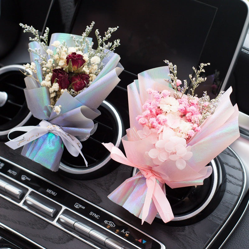 Parfum de ventilation d'aromathérapie pour voiture, Bouquet séché éternel créatif fait à la main, ornement de roses