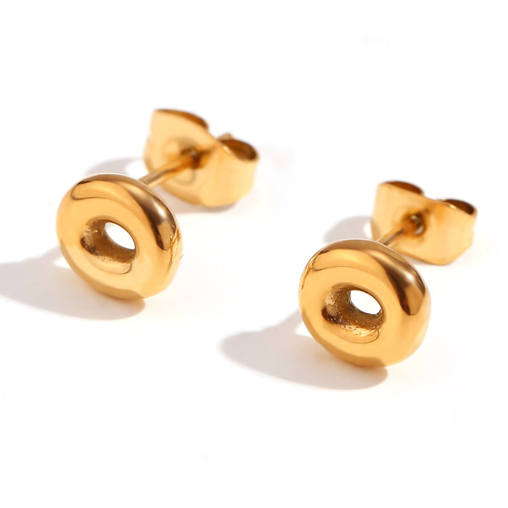 Titanium Steel Earrings 18K Gold Mini Alphabet Letter Earrings Women