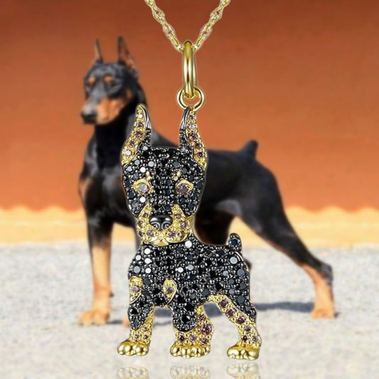 Beau collier pendentif Doberman Pinscher exquis