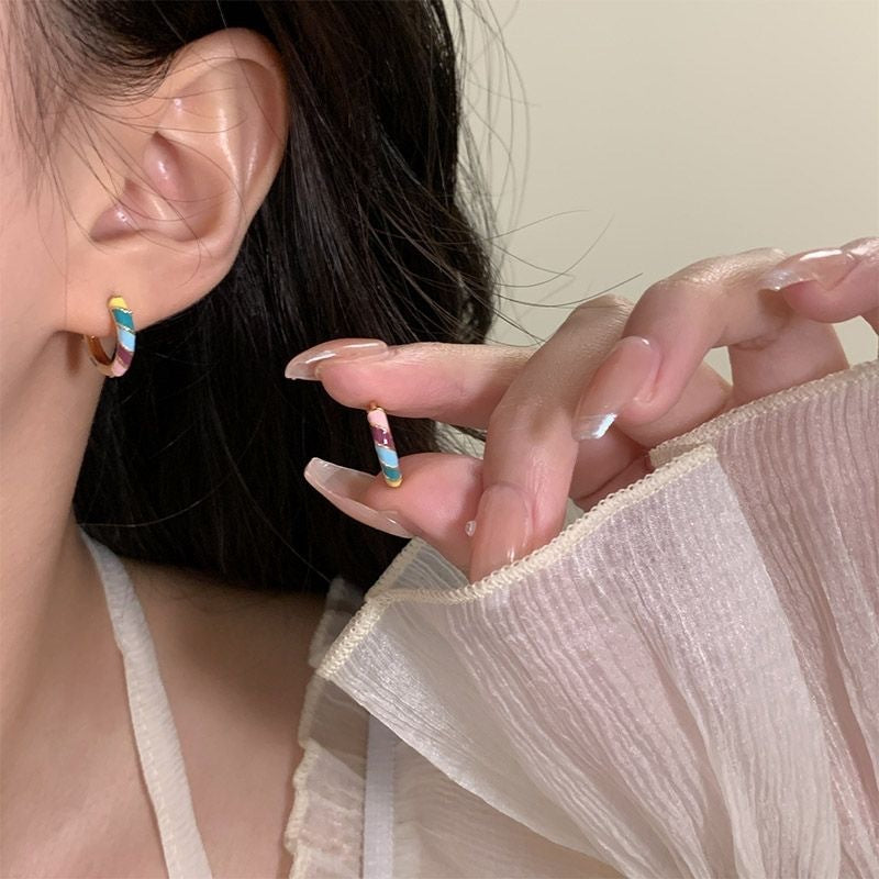 Colored Drip Glaze Enamel Round Ring Earrings