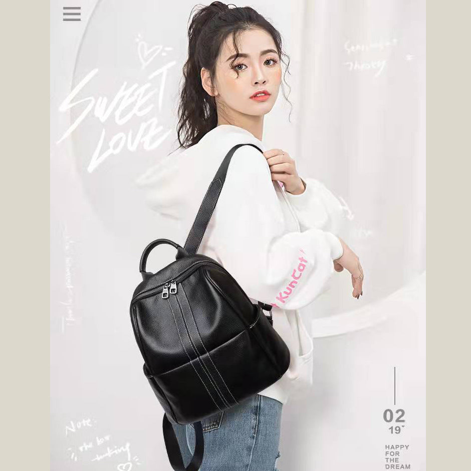 Sac à dos de voyage en cuir souple, polyvalent et décontracté, en cuir de vache de grande capacité