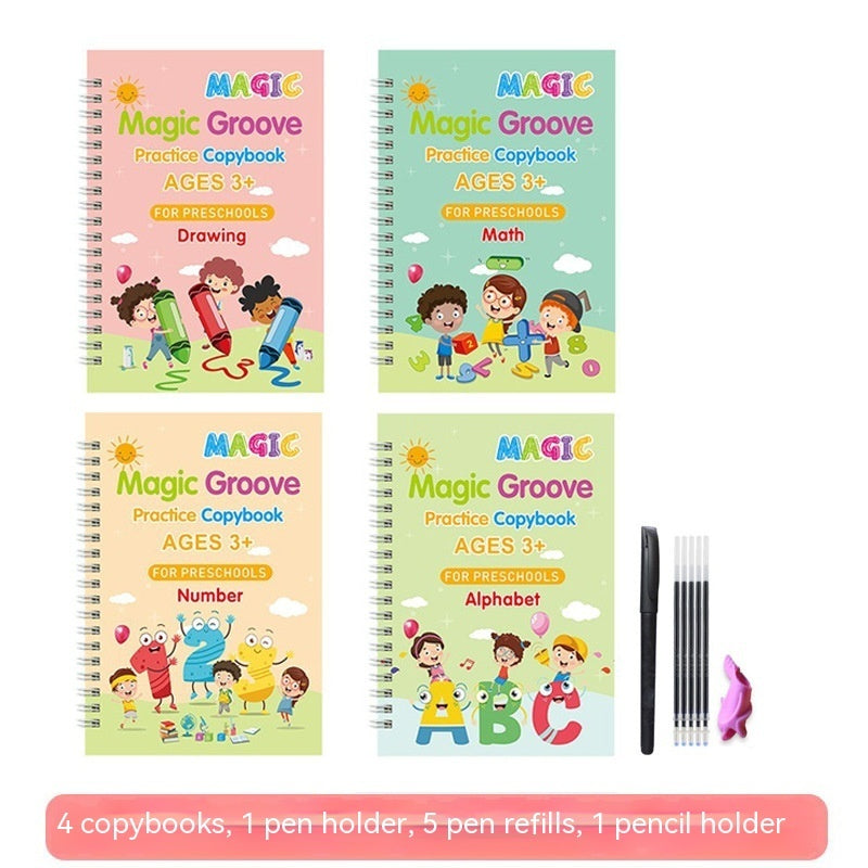 Planche de pratique de calligraphie anglaise Groove pour enfants, peinture française et allemande, autocollants magiques anglais, stylo de contrôle de copie, livre d'entraînement