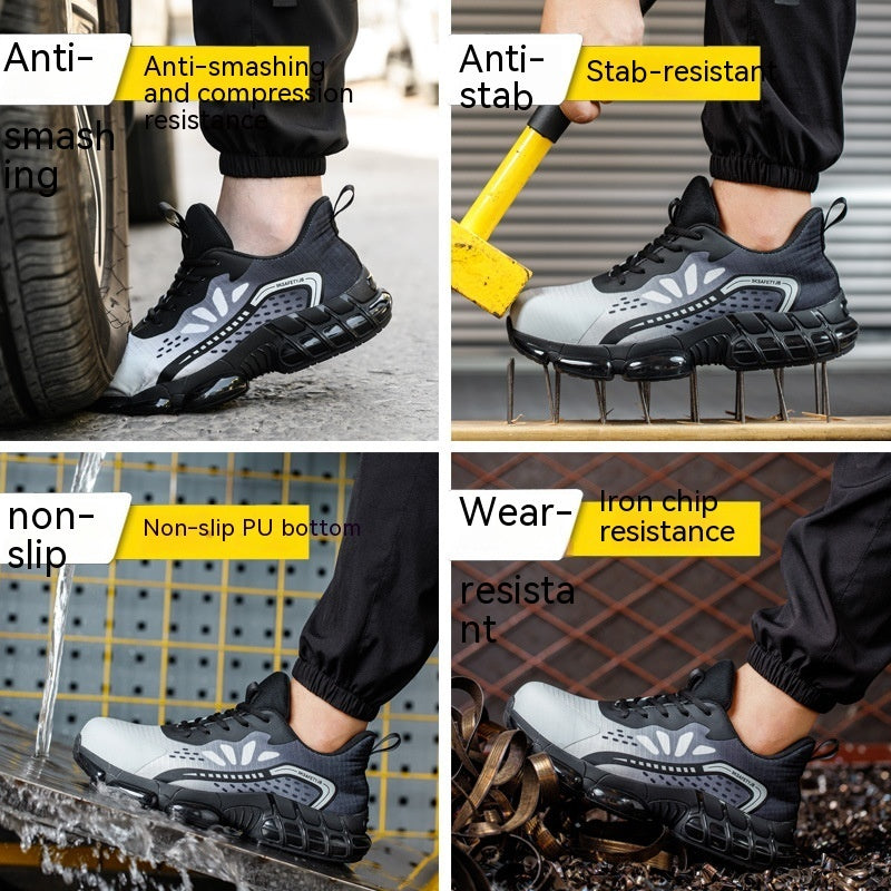 Chaussures de sécurité de travail fines Flyknit, résistantes à l'usure, Anti-écrasement et Anti-pénétration, respirantes et absorbant les chocs