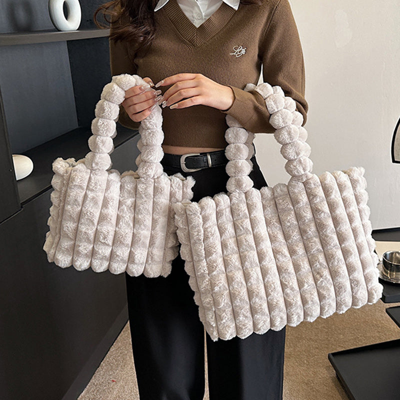 Sacs à main à carreaux mode hiver haute capacité Shopping sac en peluche Style coréen personnalisé concepteur sacs fourre-tout de luxe pour les femmes