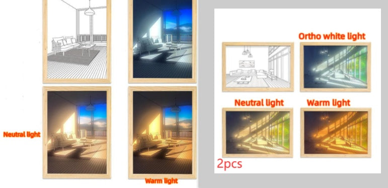 Image lumineuse LED, peinture lumineuse décorative, Style d'image de chevet, créatif et moderne, simulation du soleil, dessin, veilleuse, cadeau