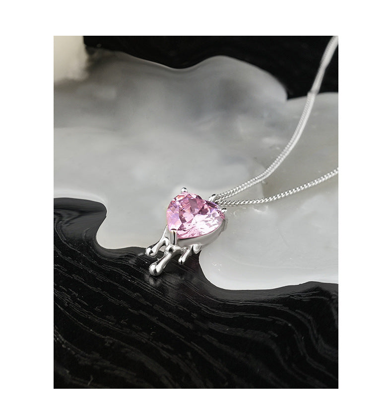 925 Sterling Silver Dissolved Love Necklace Female Niche Design Gradient Zircon Necklace Pendant