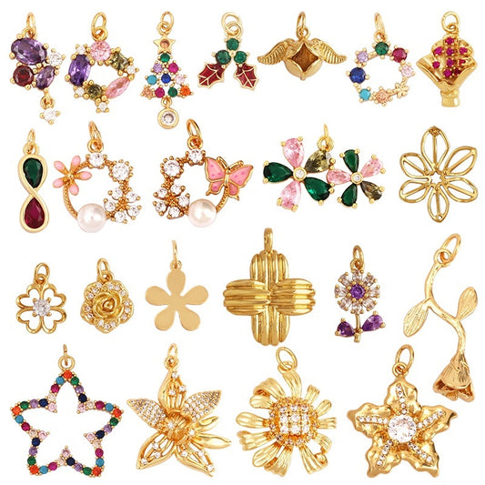 Pure Copper Micro-inlaid Color Flower Zircon Hollow Glossy Flower Listing