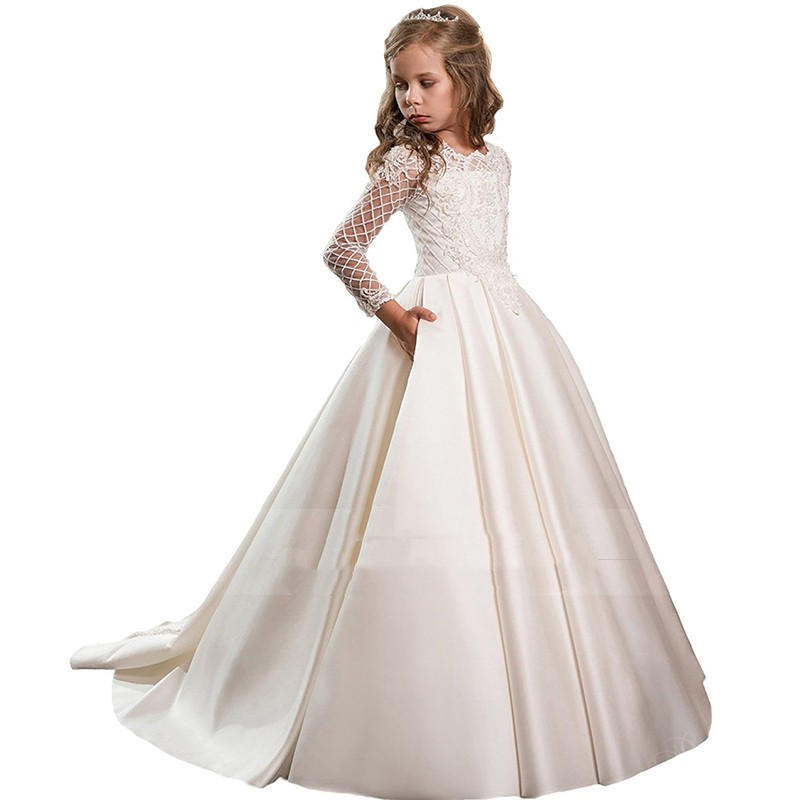 Vestidos de niña de manga larga Champán