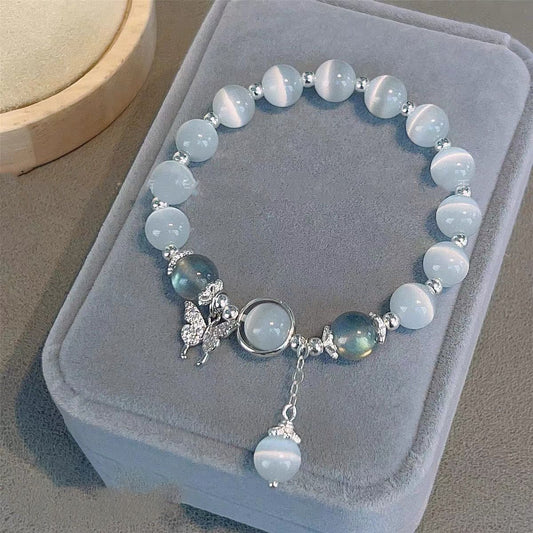 Bracelet papillon en cristal opale pour femmes, Bracelet gris clair de lune assorti avec tout