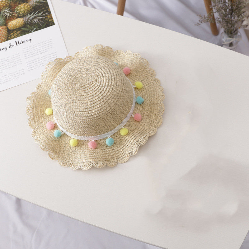 Ensemble de sac de chapeau de paille pour enfants de couleur unie petite boule