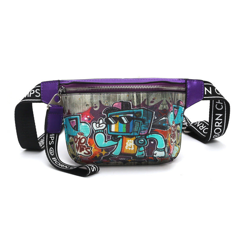 Hip Hop Fashion Painted Graffiti Petit sac de poitrine incliné décontracté