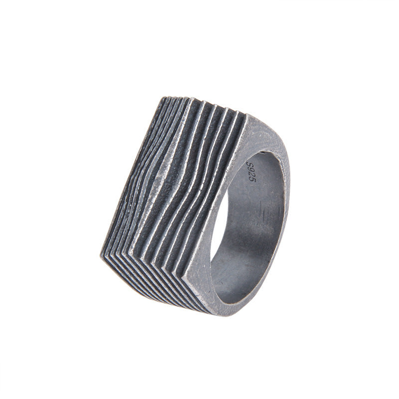 Bague rayée irrégulière rétro en argent sterling S925