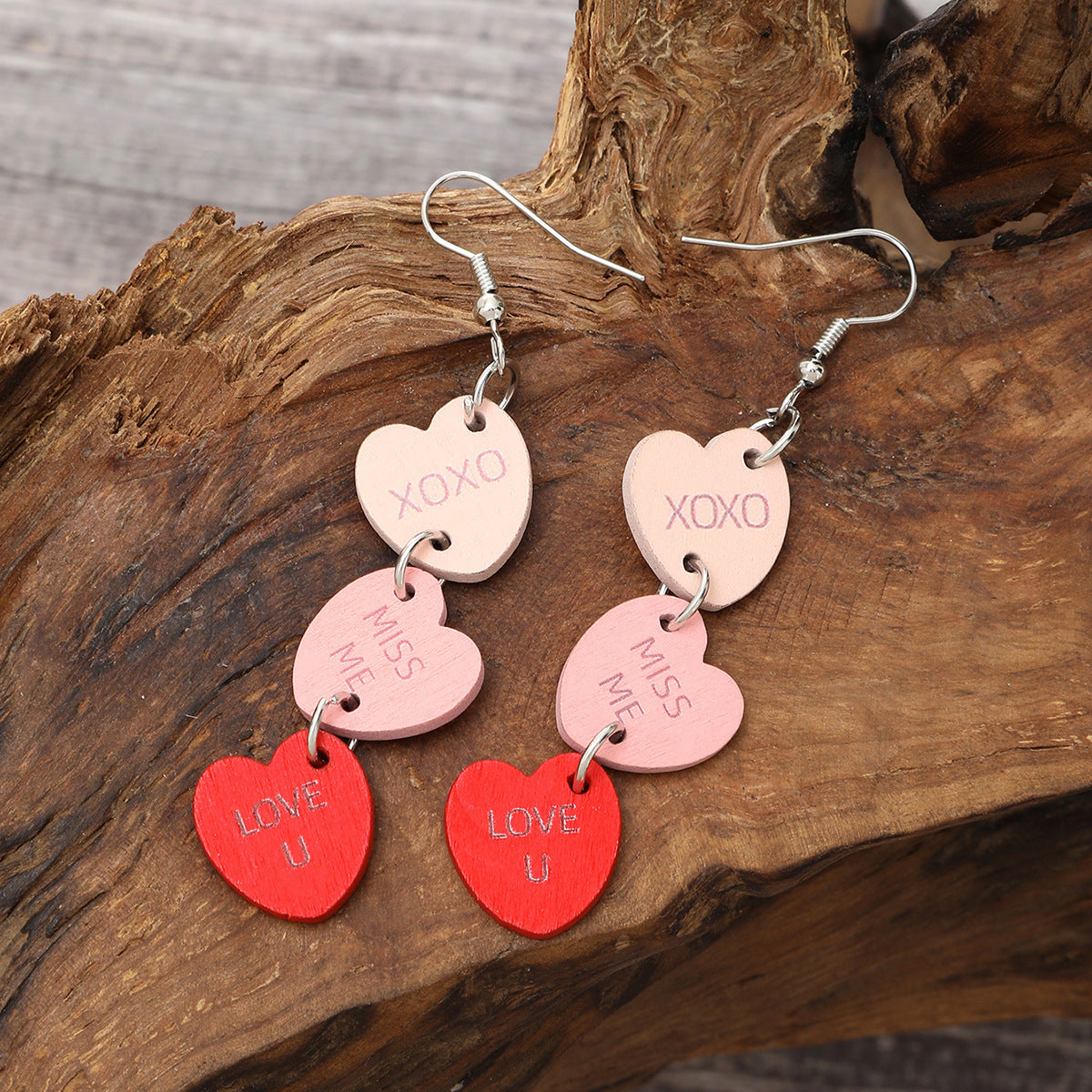 Boucles d'oreilles multicouches en forme de cœur d'amour pour la Saint-Valentin, lettres anglaises