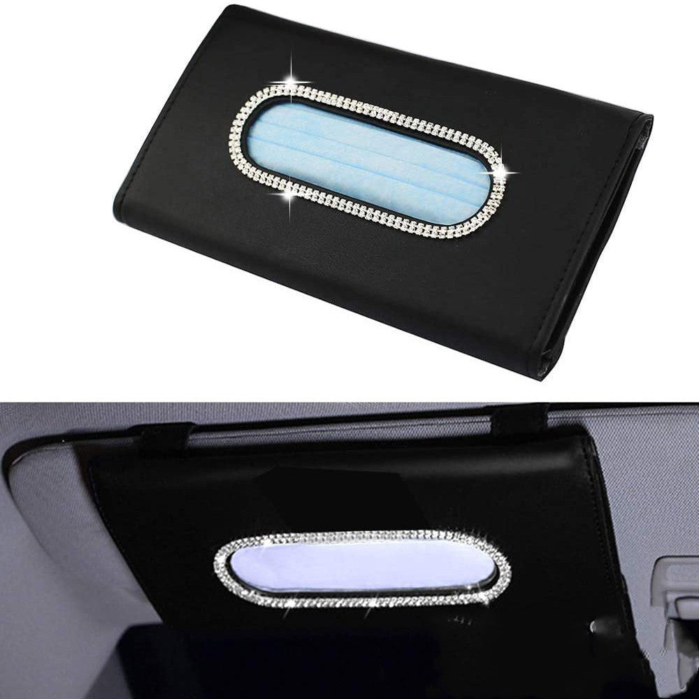 Boîte à mouchoirs en cuir PU cristal, Style suspendu universel, pare-soleil de voiture