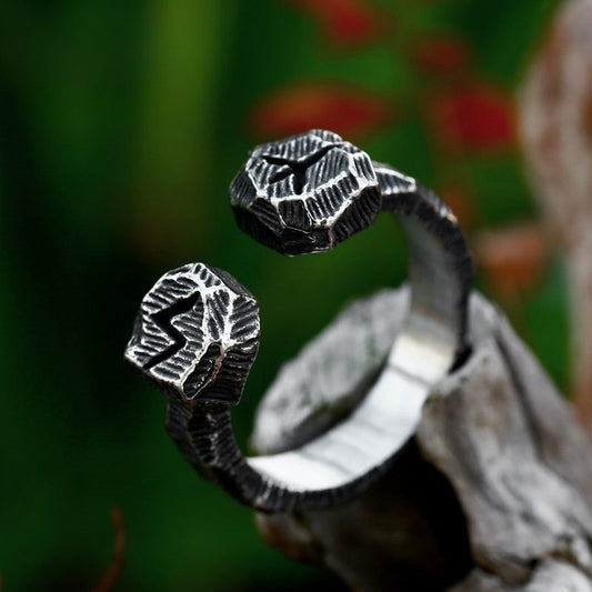 Bague en acier inoxydable avec lettre Viking nordique, anneau d'ouverture rétro élégant en acier titane