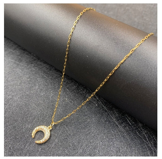 Collier de lune en Zircon plaqué cuivre, pendentif en or véritable avec Zirconium