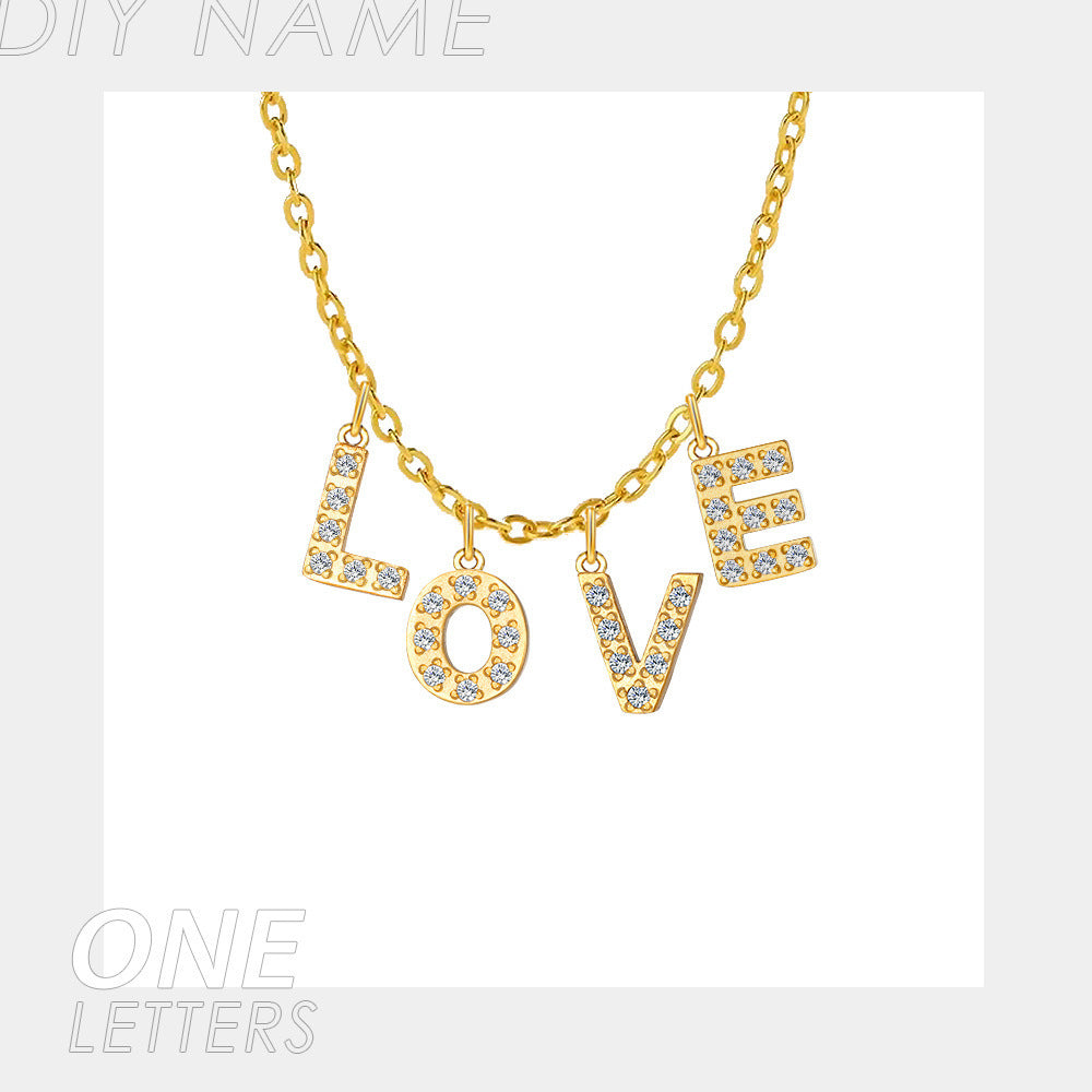 Micro Inlaid Brick And Stone 26 Letter Name Necklace Pendant