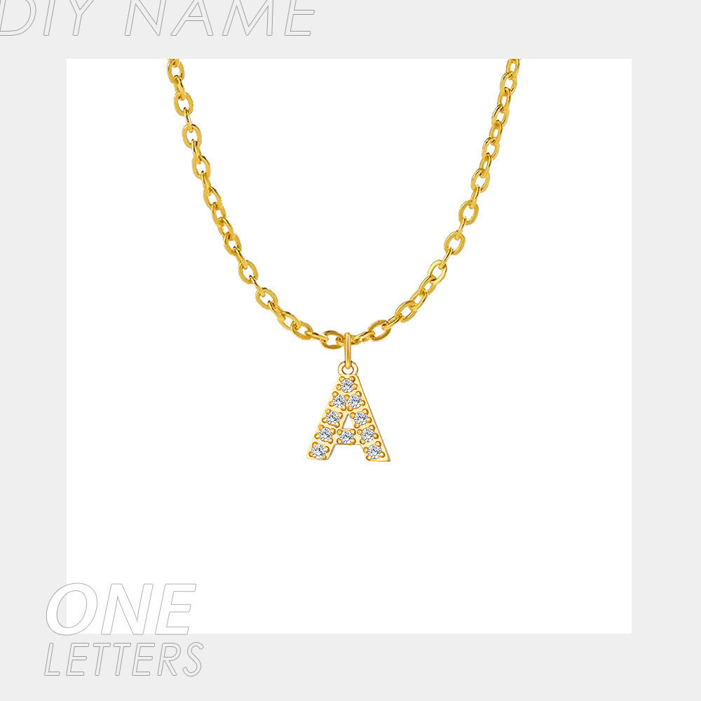 Micro Inlaid Brick And Stone 26 Letter Name Necklace Pendant