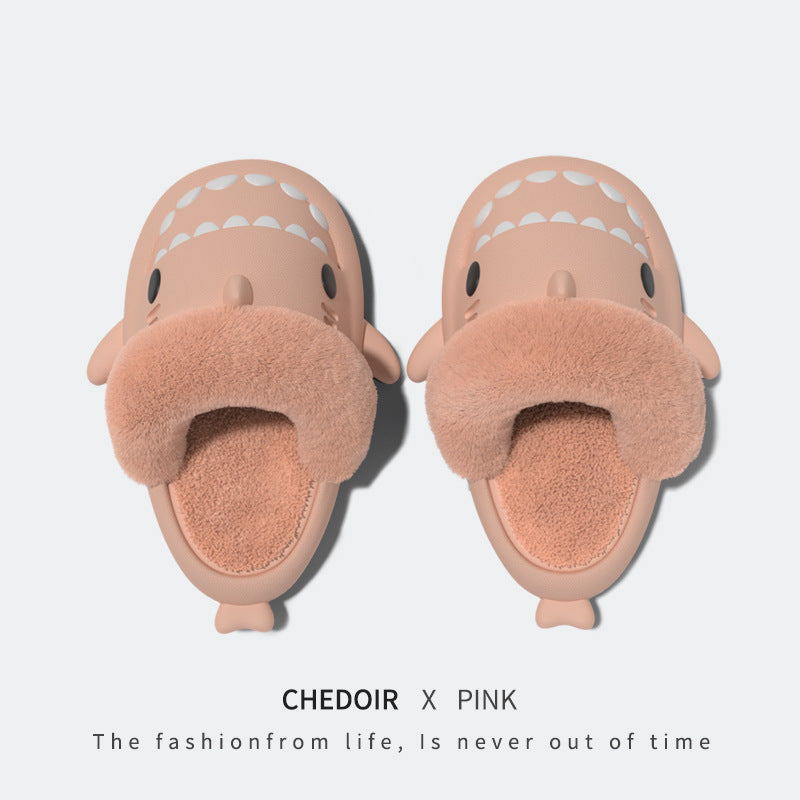 Pantoufles d'hiver en coton avec chapeau de petit requin détachables et lavables pour garçons