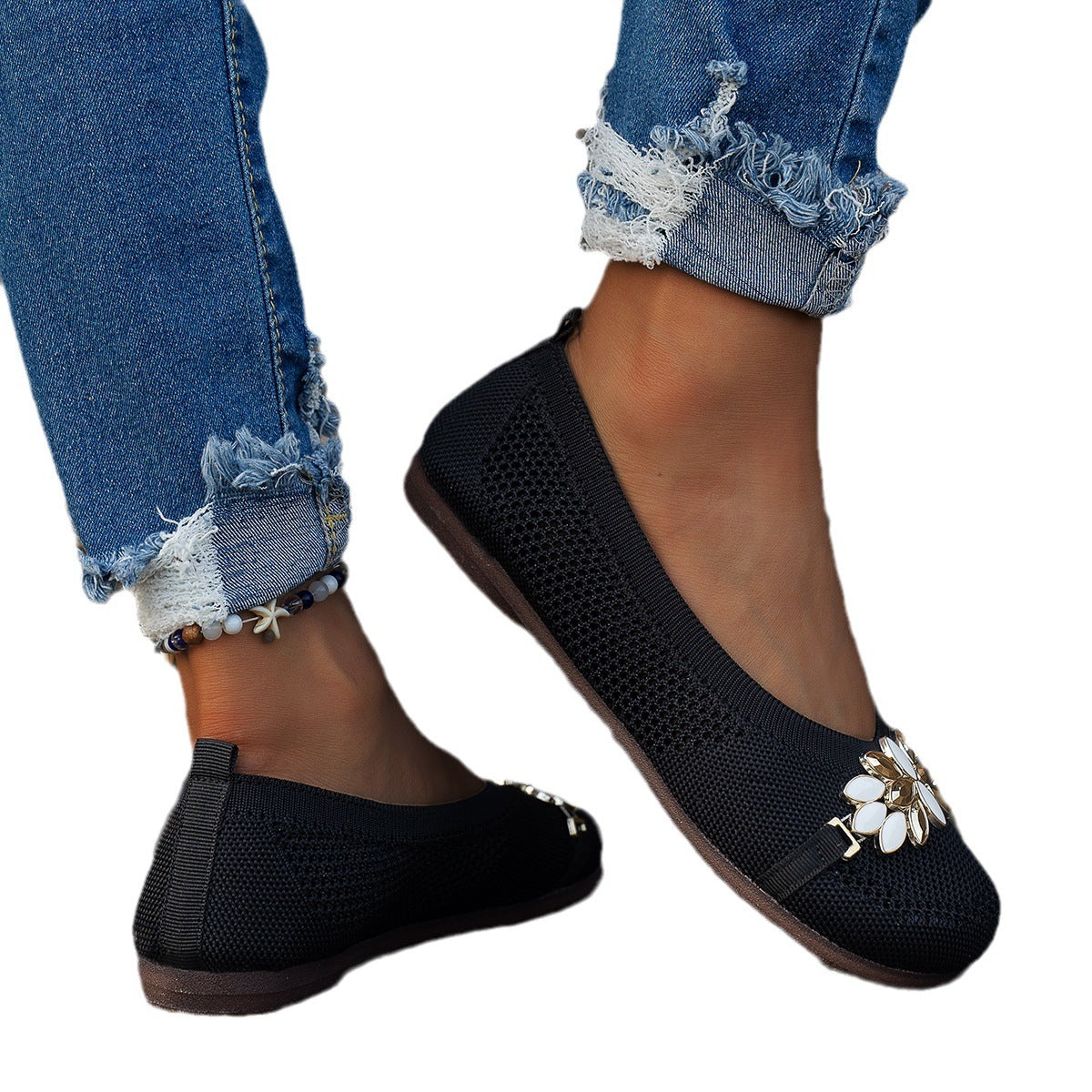 Gommino Top bajo de punto con tacón plano para mujer