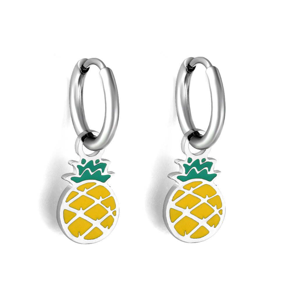 Boucles d'oreilles européennes et américaines en acier inoxydable aux fruits