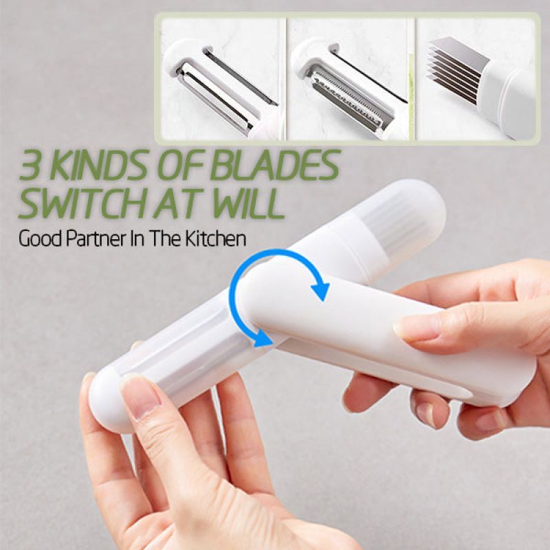 Pelador giratorio de acero inoxidable 360 ​​3 en 1, cuchillo de pelar giratorio multifuncional y rallador, utensilios de cocina, cuchillo de pelar multifuncional, cuchillo de pelar de acero inoxidable para pelar y triturar