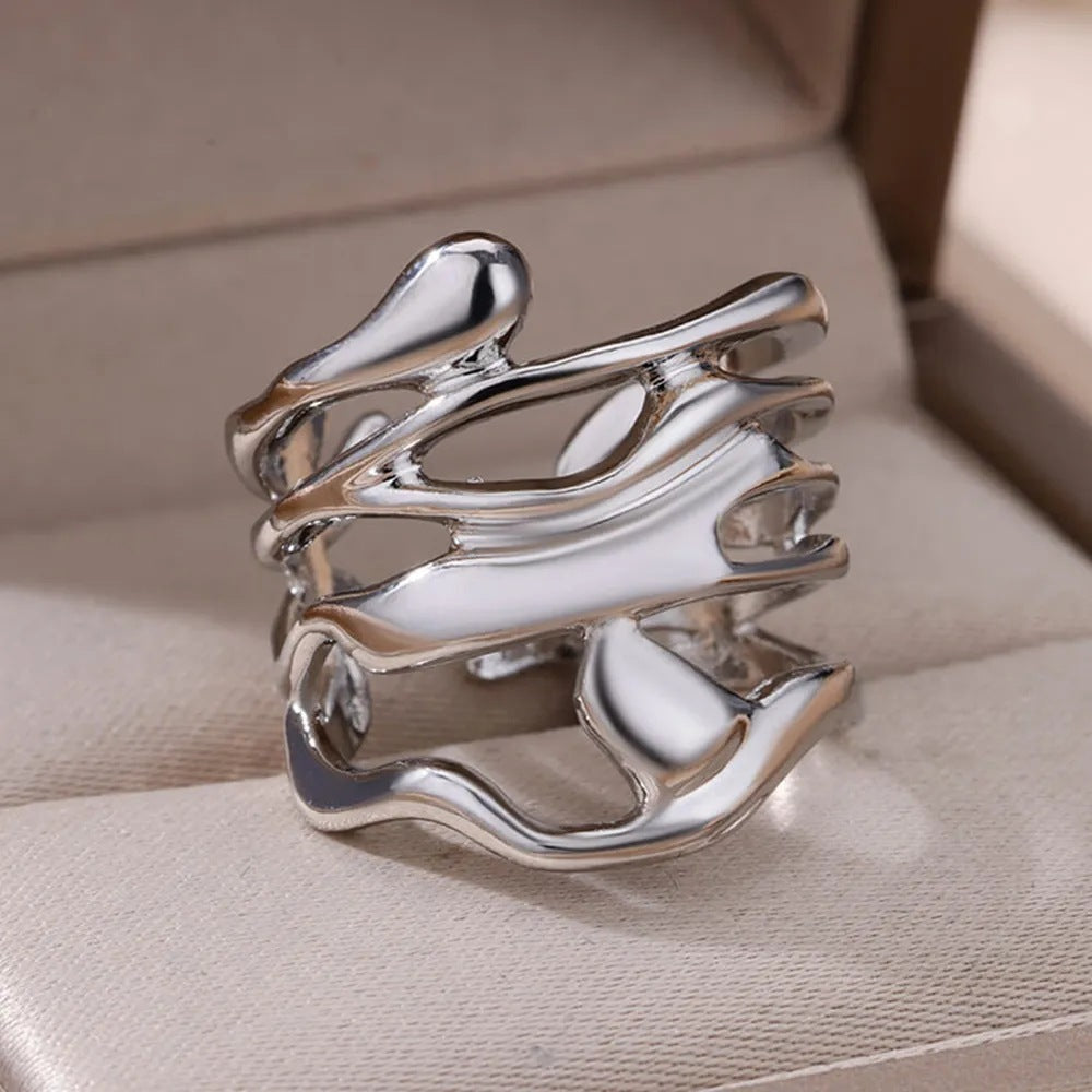 Bague irrégulière géométrique en alliage de mode