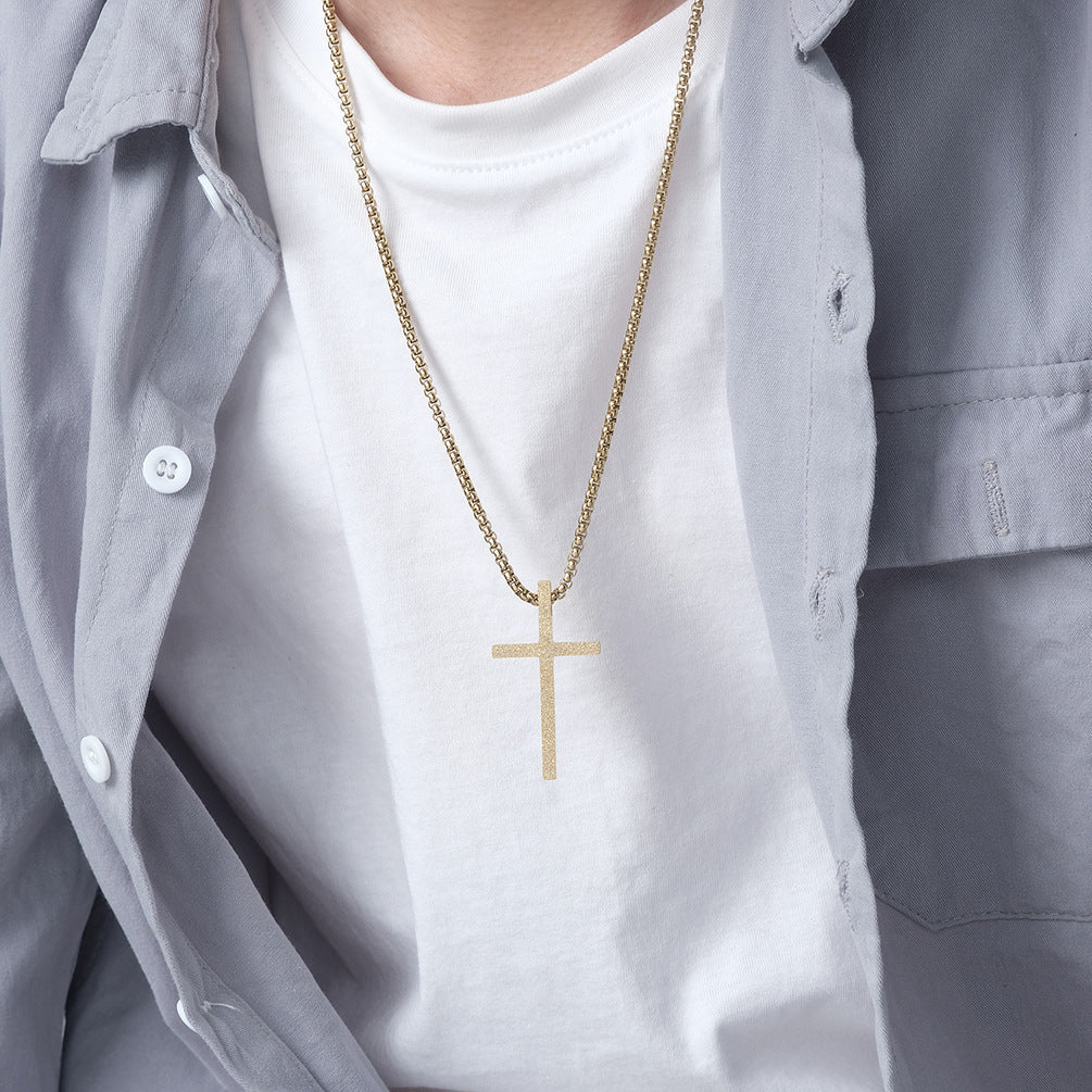 Titanium Steel Frosted Cross Pendant Necklace
