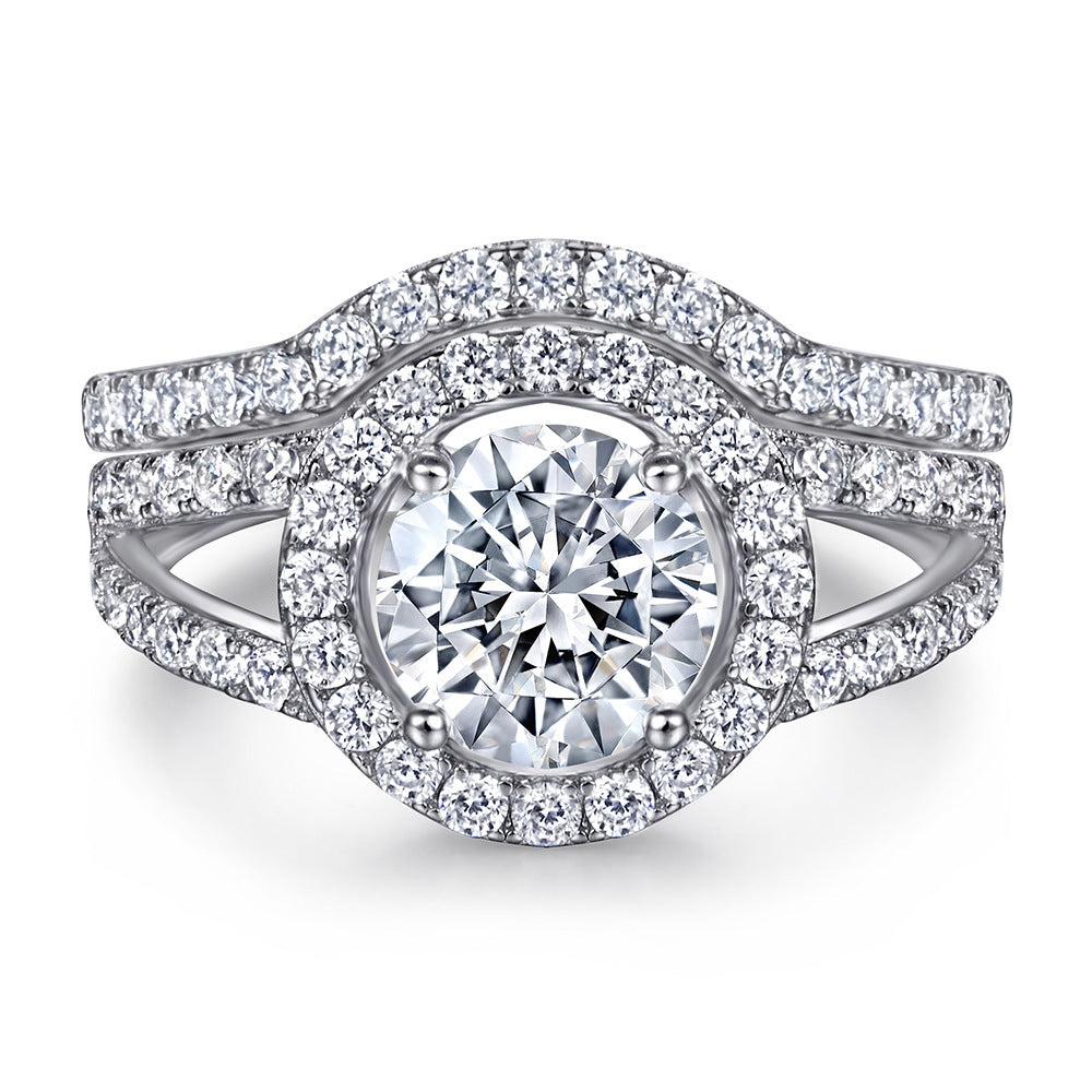 Silver Inlaid Zircon Gang Drill Combination Ring Set