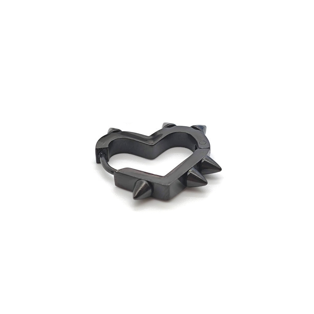 Boucles d'oreilles à rivets d'amour en acier inoxydable, cône de pêche en forme de cœur, anneau en os, Clip d'oreille