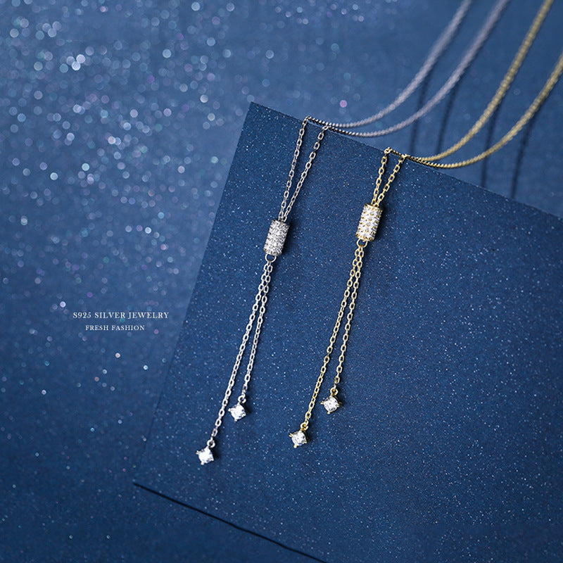 S925 Sterling Silver Diamond-studded Necklace Female Simple Sweater Chain
