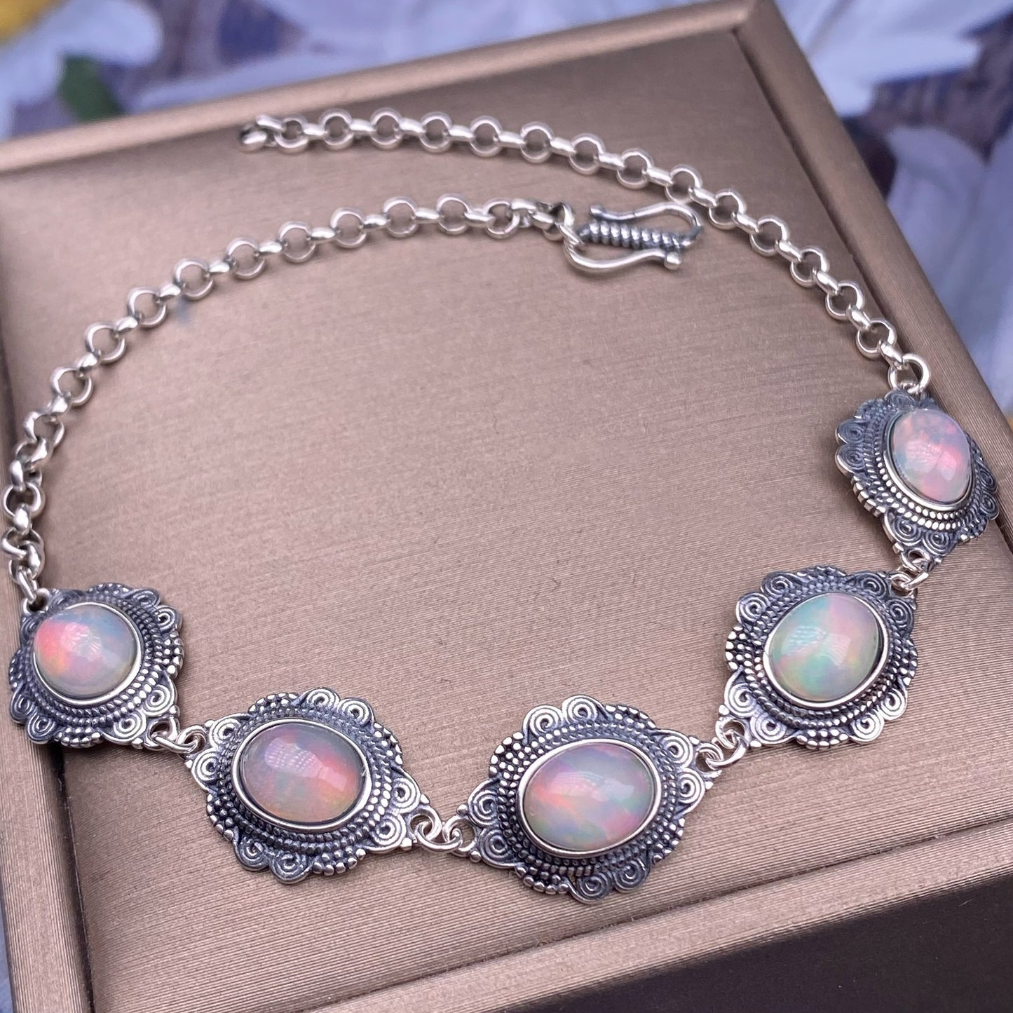 Bracelet S925 Argent Incrusté Vintage Artisanat