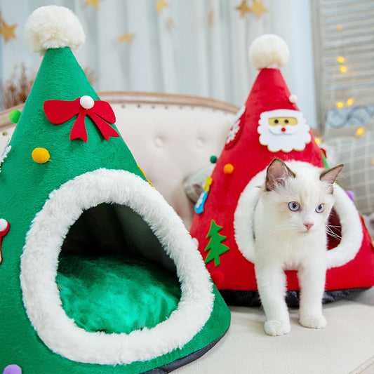 Éponge chaude de forme de chapeau de Noël de nid de chat d'automne et d'hiver