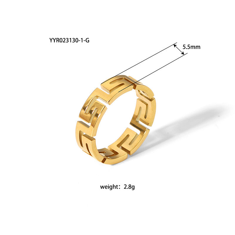 Stainless Steel Ring Great Wall Pattern Geometric Hollow Fashion All-match Titanium Steel Ring