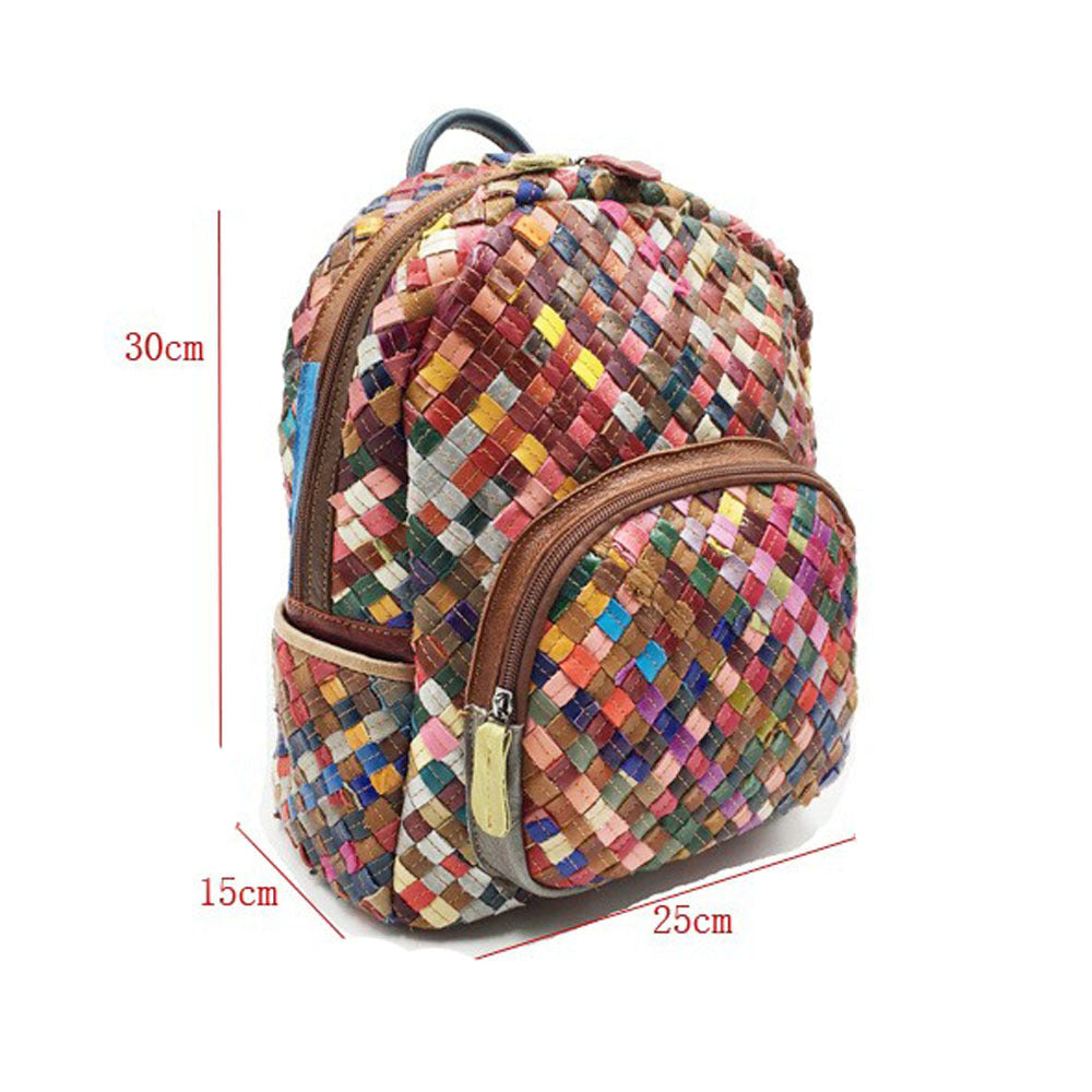 Sac à dos tissé à la main en cuir de vache de couleur couture pour femme