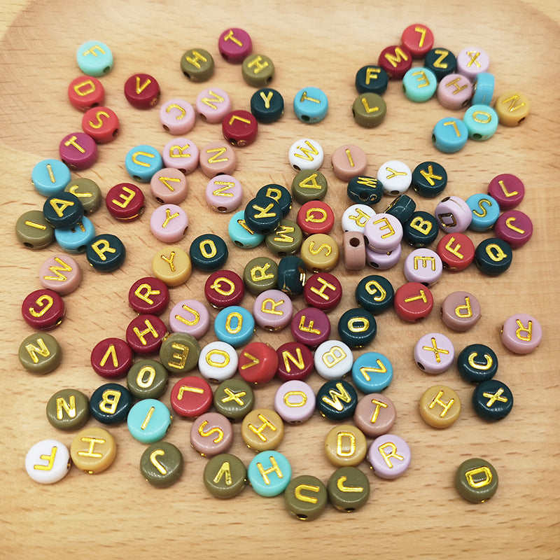 Acrylic Letter Beads Chocolate Color Flat Round Color English Letter Bead Accessories