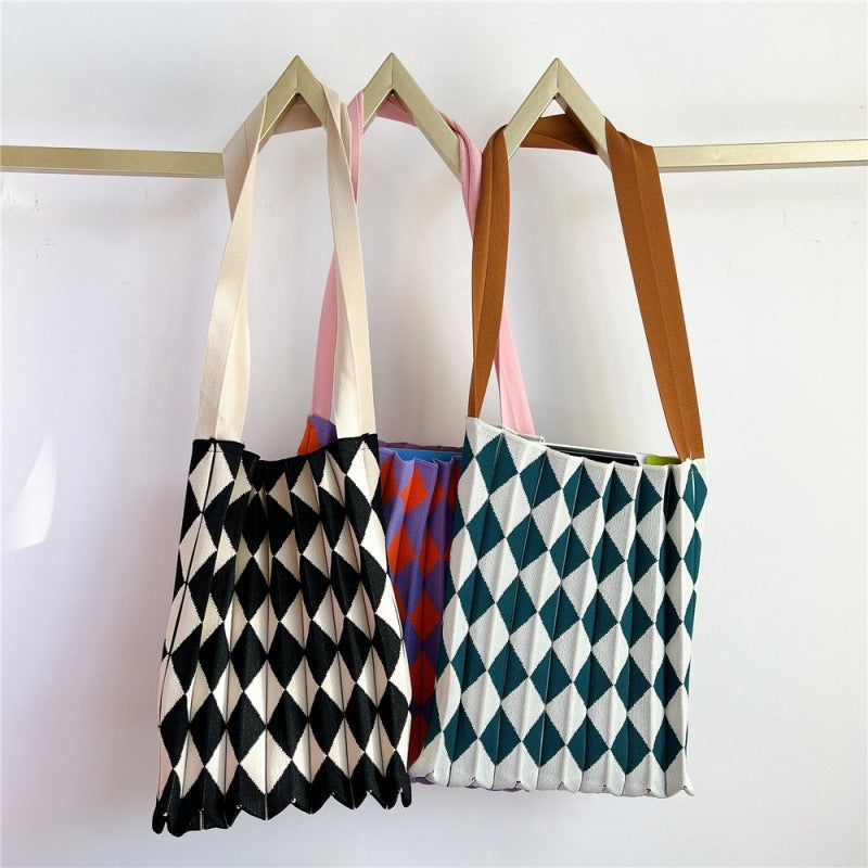 FallWinter Special-interest Design Two-tone Plaid Foldable Shoulder Bag For Women