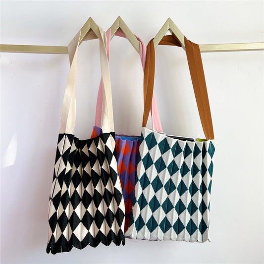 FallWinter Special-interest Design Two-tone Plaid Foldable Shoulder Bag For Women