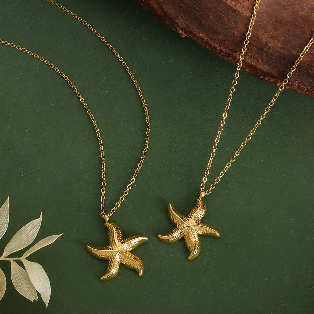 Collier de Niche Style vacances à la mode, pendentif étoile de mer, or 18 carats, ne se décolore pas
