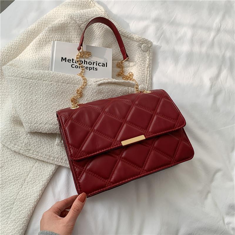 Sac décontracté de couleur unie à bandoulière en chaîne de grande capacité