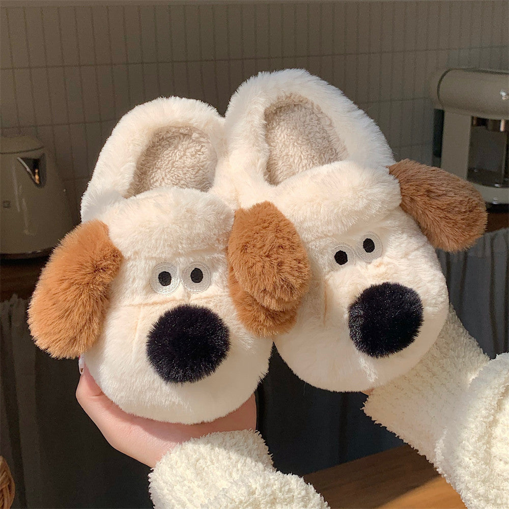 Pantoufles en coton avec embout en peluche pour chien et femme
