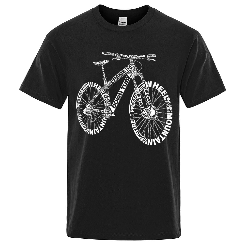 Polyester Round Neck Bicycle Pattern Casual Men's Short Sleeve